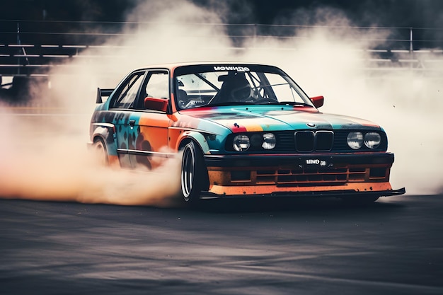 Photo race car drifting on speed track