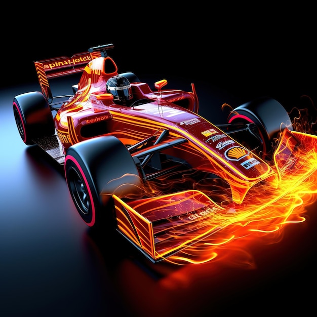 A race car with flames on it that says " formula 1 " on it.