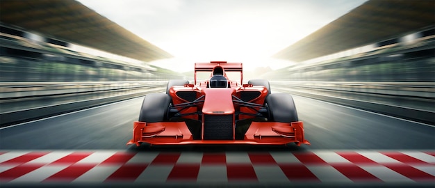 Photo race driver pass the finishing point and motion blur backgroud 3d rendering