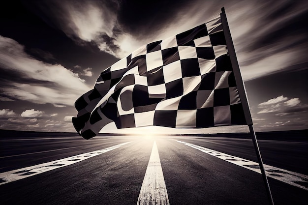 Race track with checkered flag ready to start the race created with generative ai