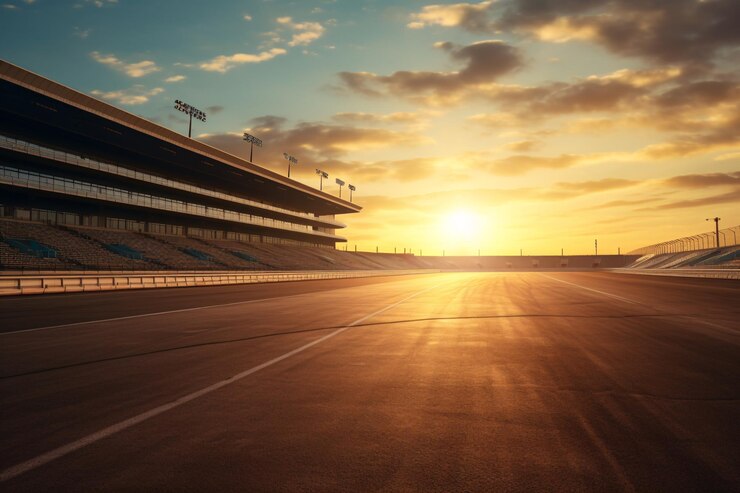 Photo a race track with a sunset