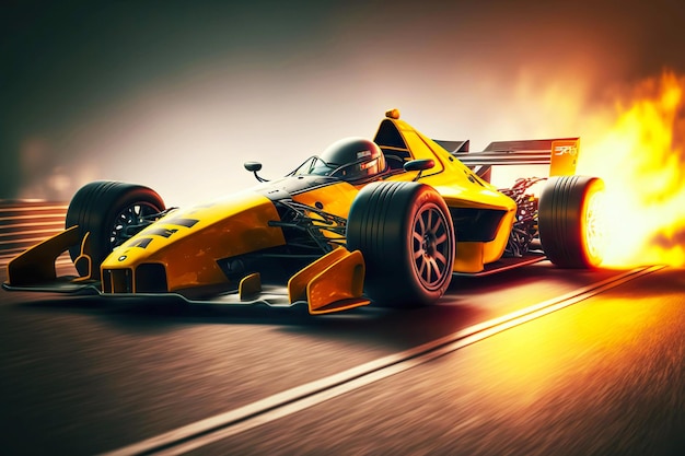 Foto raceauto met piloot neemt deel aan generatieve ai-wedstrijden van formula one racing