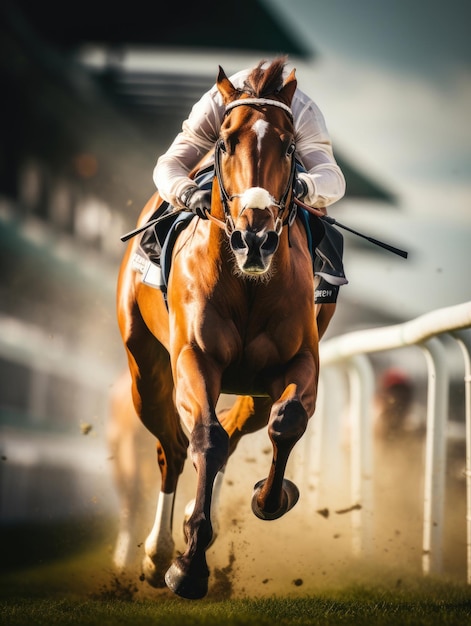 Foto un cavallo da corsa corre all'ippodromo