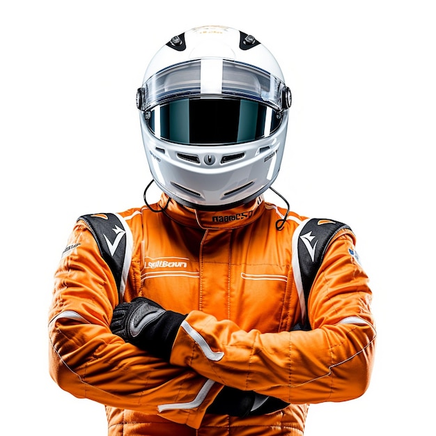 Racer in helmet and light orange racing suit generative ai