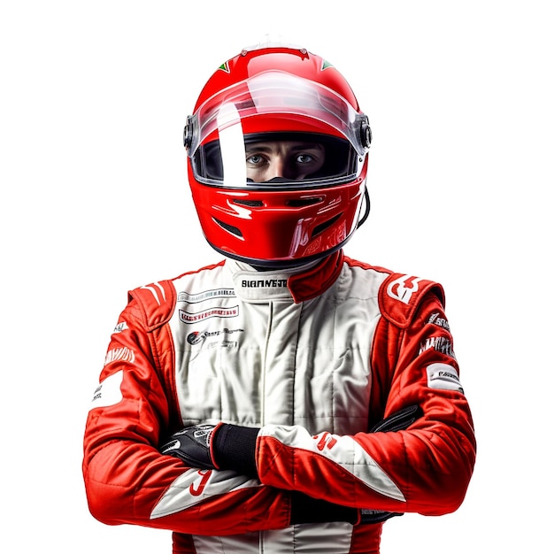 Racer in helmet and red racing suit generative ai