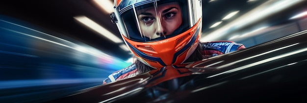 Racer woman with a futuristic car generative ai