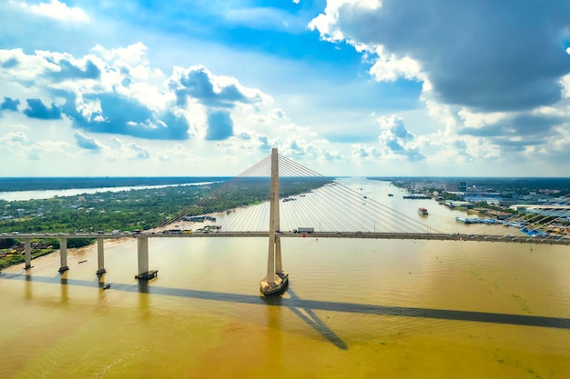 Photo rach mieu bridge tien giang vietnam aerial view rach mieu bridge connects tien giang and ben tre