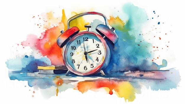 Racing Against Time Watercolor Concept of a Stressful Deadline with Calendar and Alarm Clock Generative AI