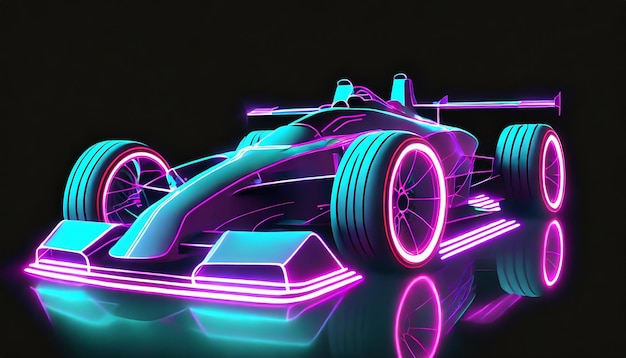 Photo racing car in neon tones on a black background