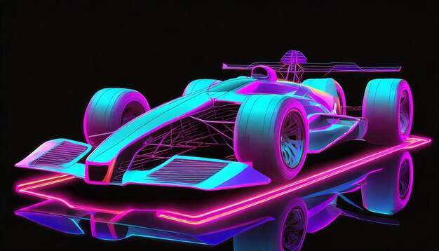 Racing car in neon tones on a black background