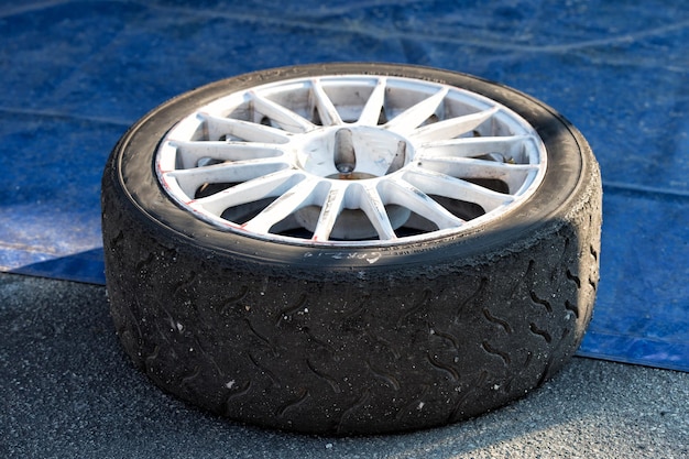 Racing car tire close up