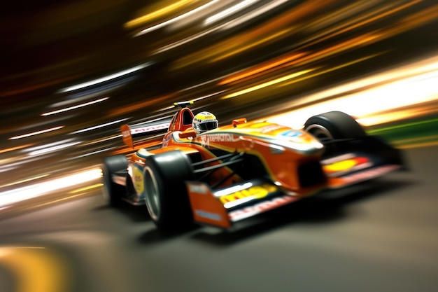 Racing car on the track speeding vehicle auto race Car circuit colorful trail