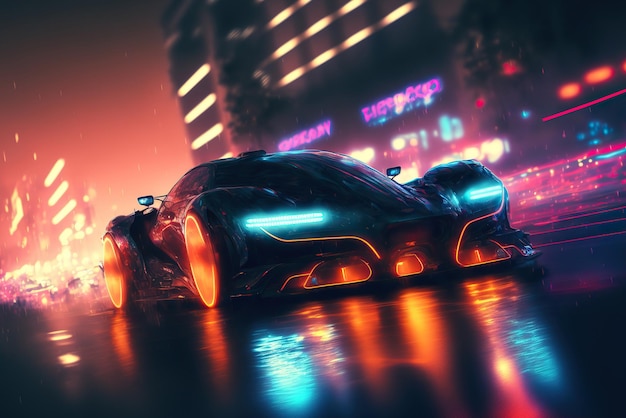 Racing futuristic concept car in the city