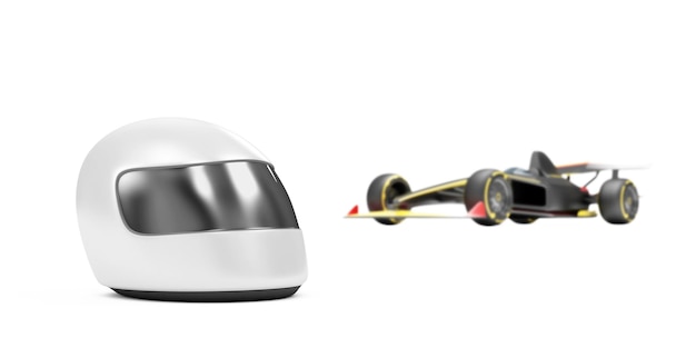 Racing Helmet with Racing Sport Car on white background