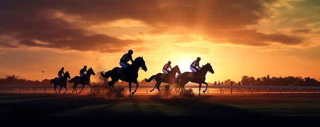 Racing horse at sunset sky Generative AI