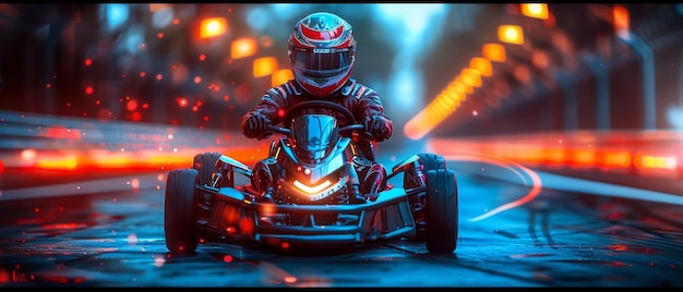 Фото Гонки на картах на синем fast gokart race 3d абстрактная иллюстрация low pole style с точками и линиями технологическая концепция концепция высокой скорости