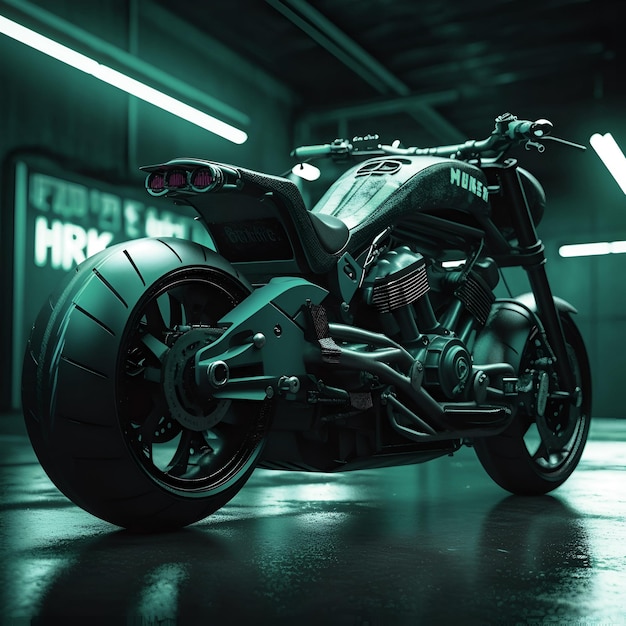 Racing motorcycle on the road in the garage 3d rendering