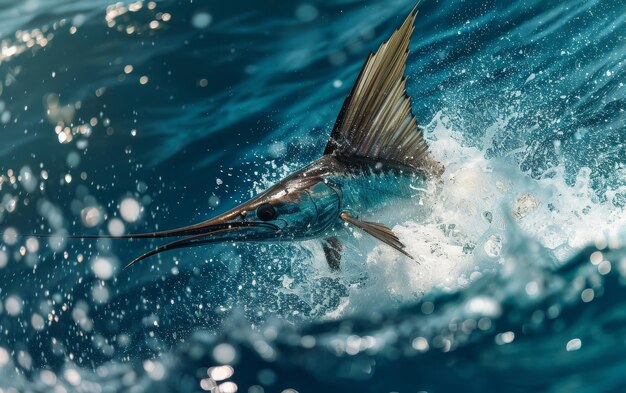 Photo racing sailfish in dynamic motion