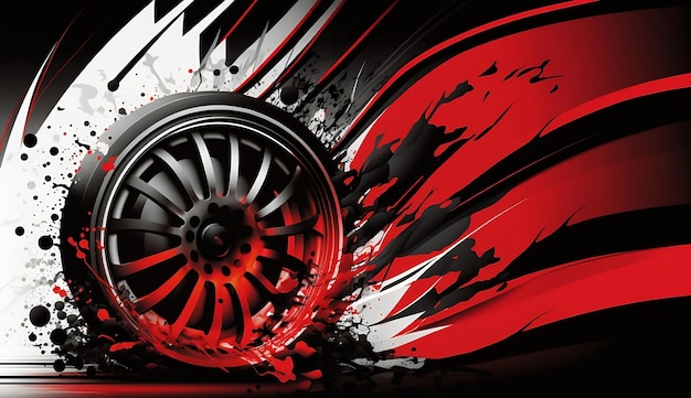 Photo racing wheel background spinning with red black and white splices fragments and stripes