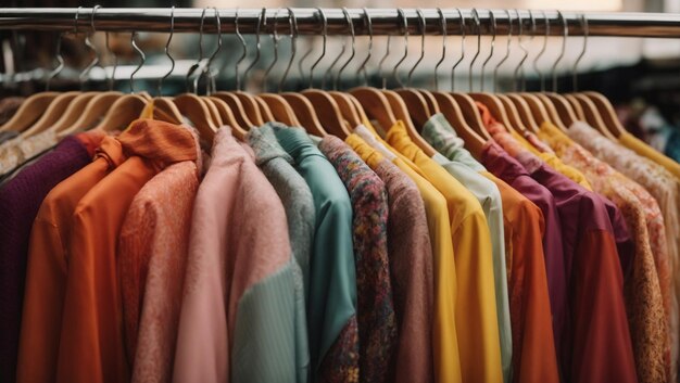 Photo a rack of colorful clothes