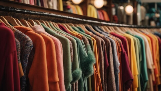 A rack of colorful clothes