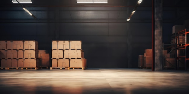 Rack Displaying Stacked Boxes in Warehouse