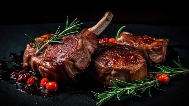 Rack of lamb Lamb chops with rosemary freshly grilled