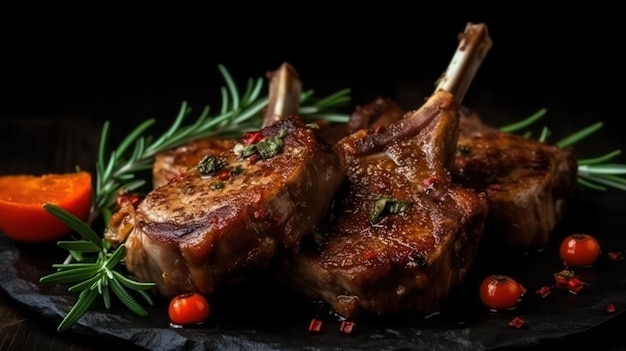 Rack of lamb Lamb chops with rosemary freshly grilled