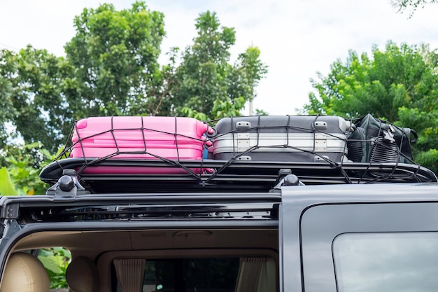 Rack on the roof van color luggage stack