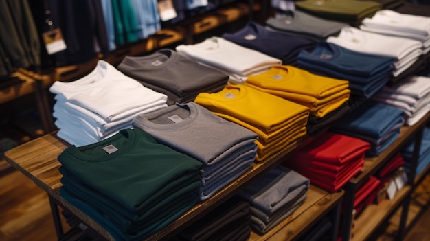 Rack of shirts on display table