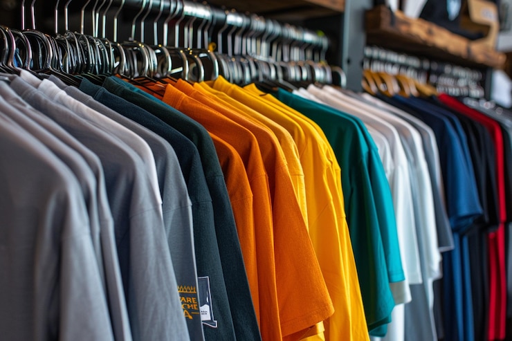 Photo a rack of shirts with one that says  do not touch