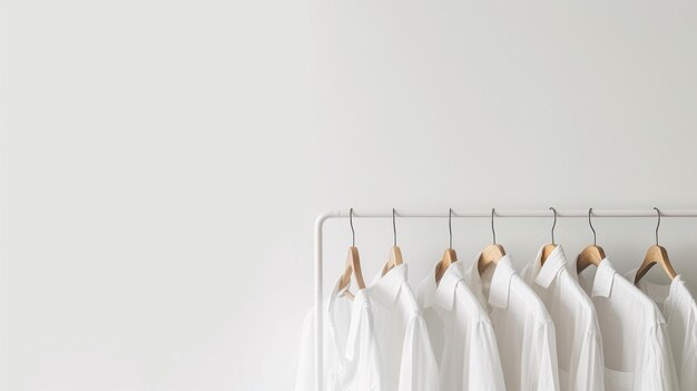 Photo a rack of white shirts hanging on a wall