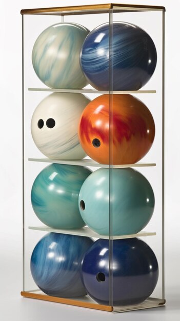 a rack with several bowling balls in it generative ai