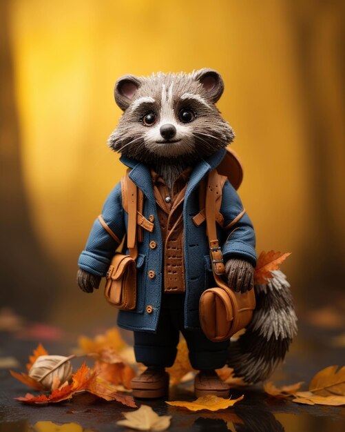 Racoon Animal Character craft met geïsoleerde studio achtergrond