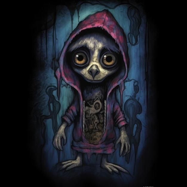 racoon cute monster design illustration big eyes emo scary creepy pastel custom art