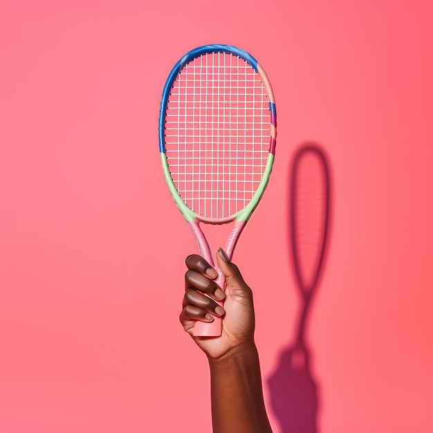 Racquet in hand on the red background