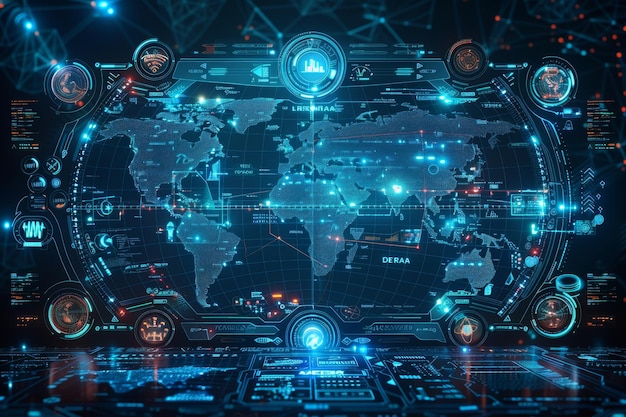 Photo a radar screen with a world map in a digital theme