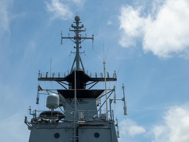 Radar tower on a warship aircraft carrier of the Thai Navy