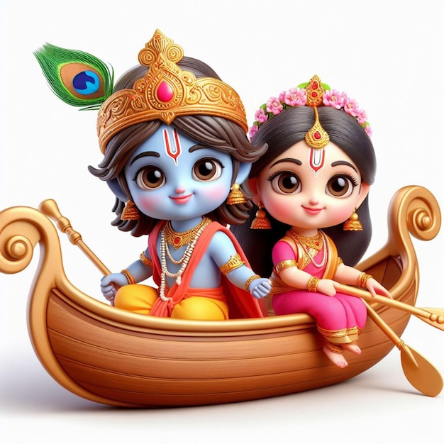 Photo radha and krishna enjoying a romantic boat ride on a lake