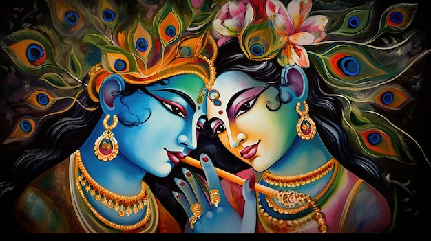 Radha and Krishna illustration Generative ai
