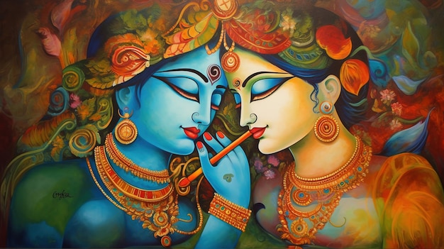 Radha and Krishna illustration Generative ai