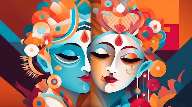 Radha Krishna 사랑 추상 종이 예술