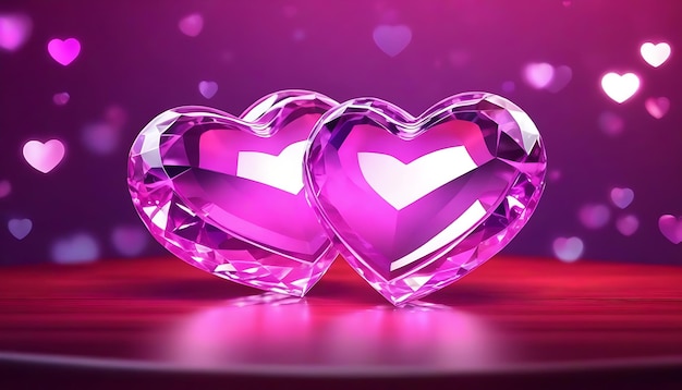 Radiant 3D Crystal Hearts for Valentine Day Greeting