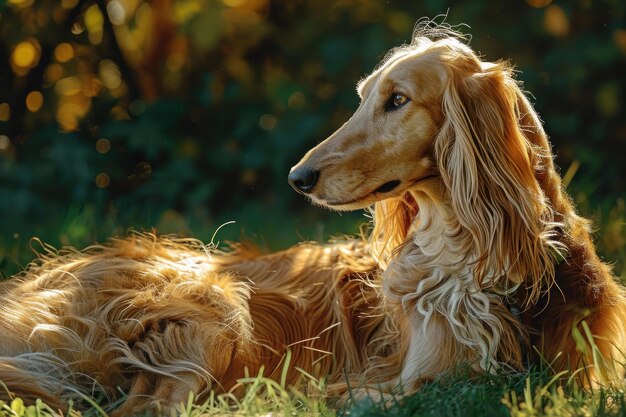 写真 アフガニスタン・ハウンド (afghan hound) 太陽の光