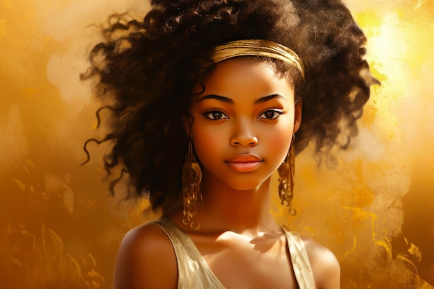 Radiant African American Beauty in Golden Glow