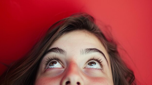 Radiant Ascent Joyful Brunette in Crimson