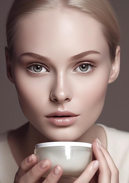 Radiant Beauty Captivating Model Showcasing Flawless Skin and Beauty Product Not a real person Generative AI