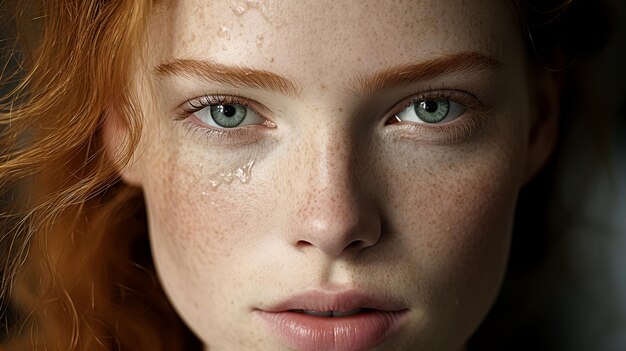 写真 radiant beauty closeup portrait of a graceful woman with clear skin and beautiful eyes