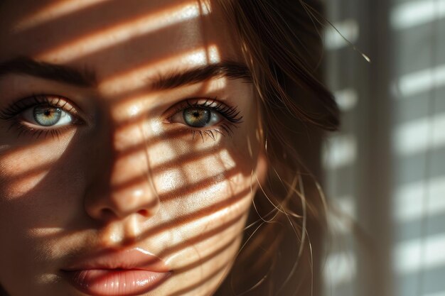 Radiant Beauty CloseUp Portrait of a Sunlit Caucasian Woman