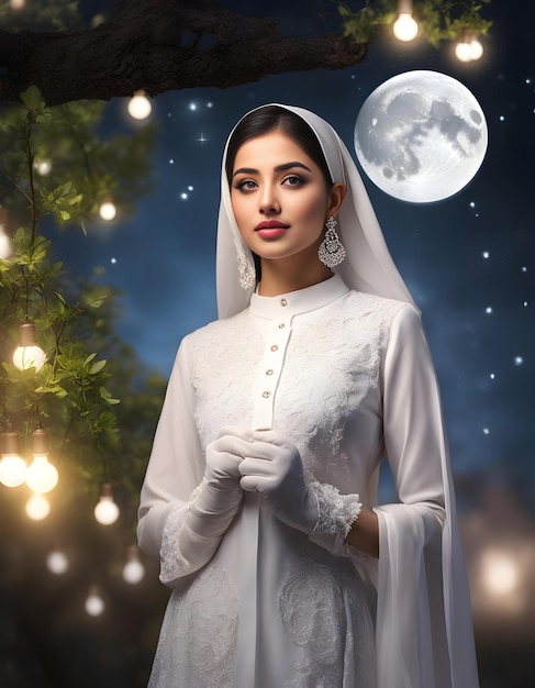 Radiant Beauty Pakistani Woman Embracing Moonlit Serenity